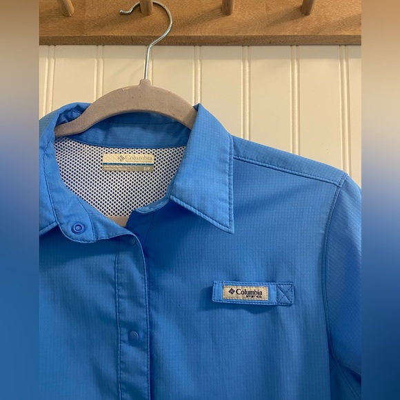 Columbia PFG Professional Fishing Gear Blue Snap Button Up Long Sleeve Vented S - Picture 3 of 9